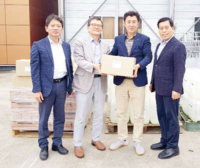 합천지역 방역물품 전달식 모습.