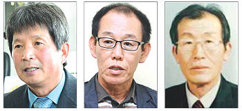 왼쪽부터 김두경 전국한우협회 울산광역시지회장, 유재환 대한한돈협회 울산광역시지부장, 황동해 울산낙우회장.